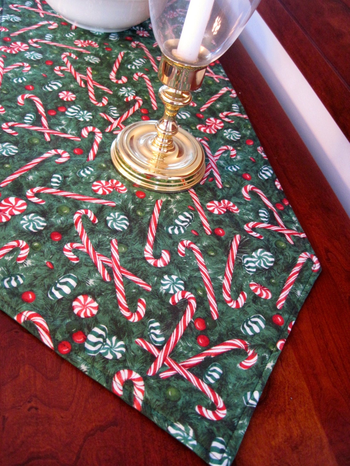 Candy Cane Table Runner 54 or 72 Christmas by tracystreasuresri