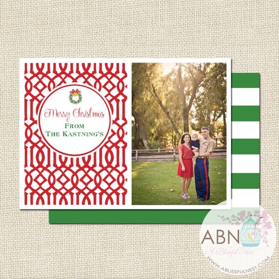 Modern TRELLIS 5x7 Holiday Christmas Photo Card - PRINTABLE Customized Photo Christmas Card - By A Blissful Nest Il_570xn