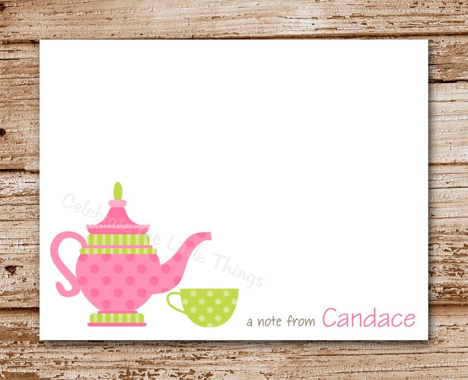 Set of 8 / Tea Pot Note Cards / Teapot Personalized Stationery / Tea Party / Thank You Cards / Tea Cup Il_570xn