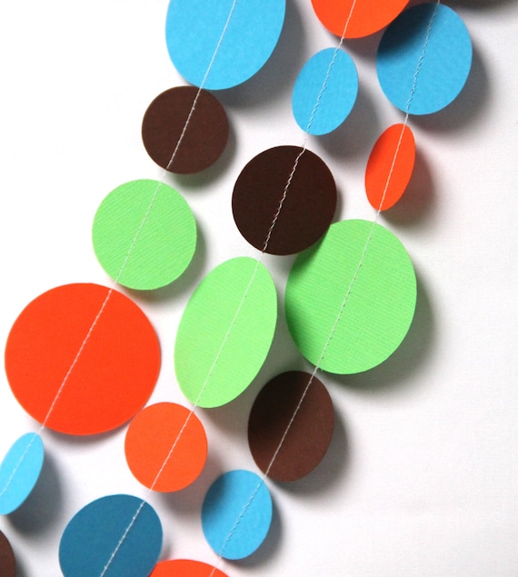 Brown, green, orange and aqua circle garland (15 feet) - READY TO SHIP Il_570xn