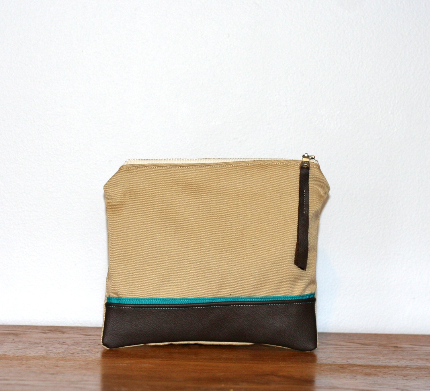 Items similar to Leather and cotton canvas zipper pouch on Etsy