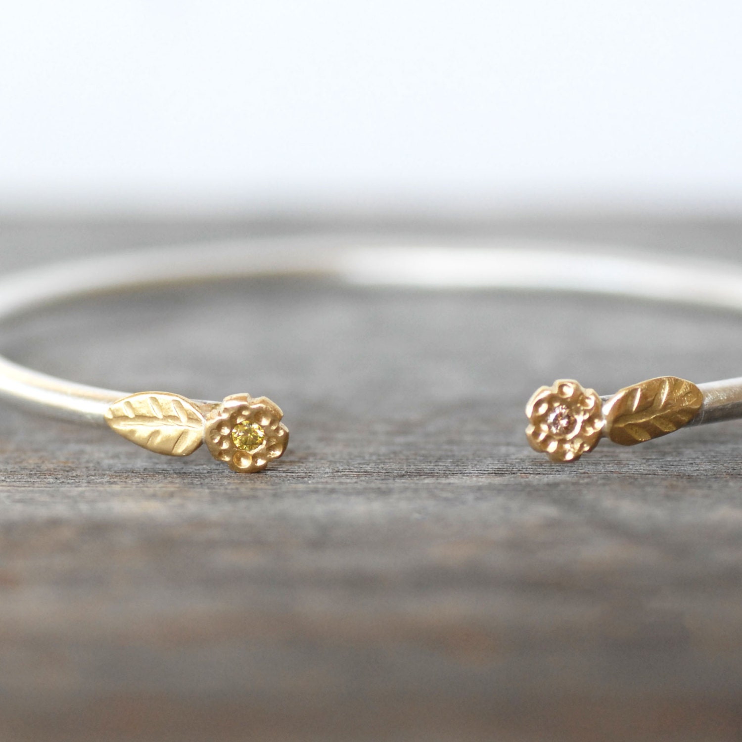 Diamond Cuff - 18k Gold and Sterling - Choose your diamond color - Chocolate- White - Yellow - LilianGinebra