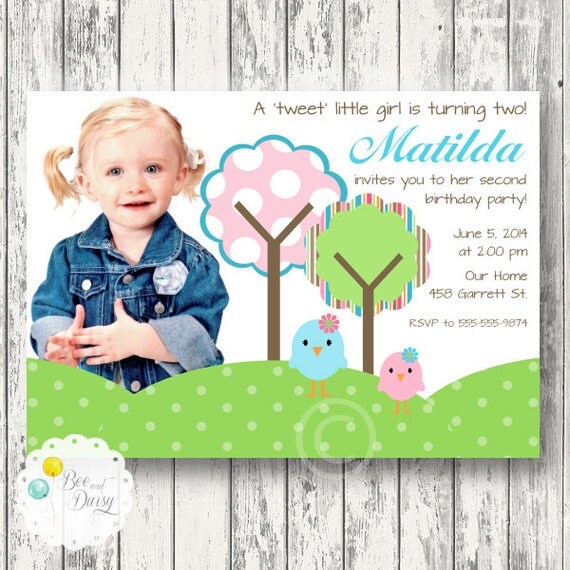 Bird Invitation for Birthday Party or Baby Shower - DIY Girls Sweet Birdie Printable Photo Invite by BeeAndDaisy Il_570xn