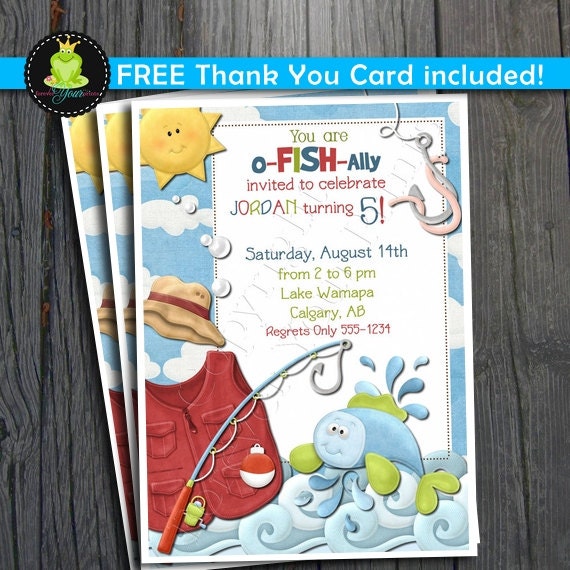 Fishing Birthday Invitation - FREE Thank You Card included Il_570xn