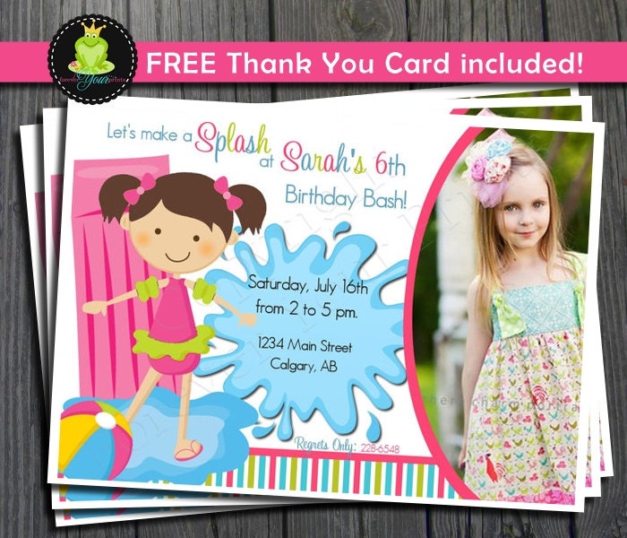Pool Party Invitation - FREE Thank You Card included Il_570xn