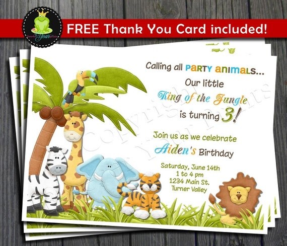 Jungle Birthday Invitation - FREE Thank You Card included Il_570xn