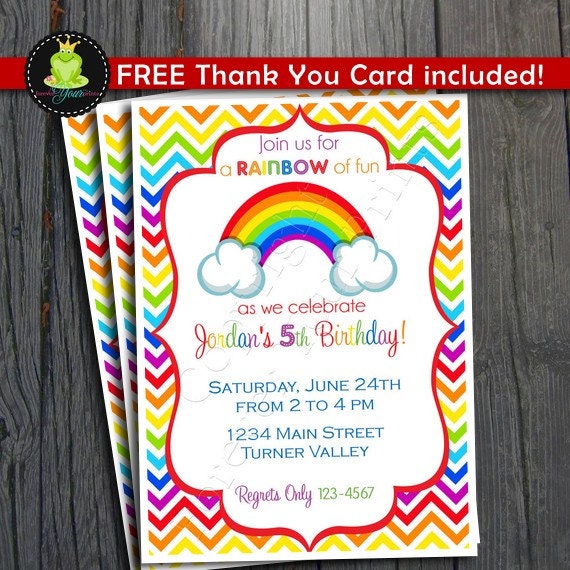 Rainbow Birthday Invitation - FREE Thank You Card included Il_570xn