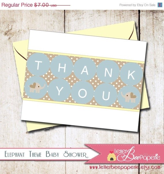 ON SALE Baby Elephant Thank You Card - Printable DIY Cards - Note Card / Stationery - Baby Shower / Sprinkle - First Birthday - Boys, Girls Il_570xn
