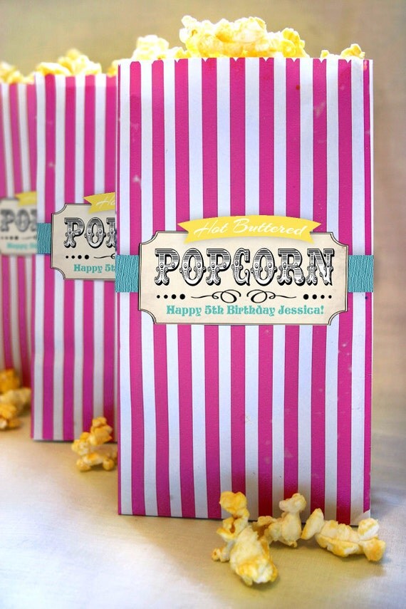Popcorn Bag Printable Template - Vintage Circus Candy Combo Party - DIY PRINTABLE FILE by Sassaby Il_570xn
