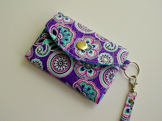 Vera Bradley style ID WalletKey Chain in quilted Purple print with ...