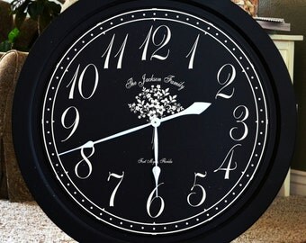 30" Black and White Large Wall Clock Frame Raised Panel
