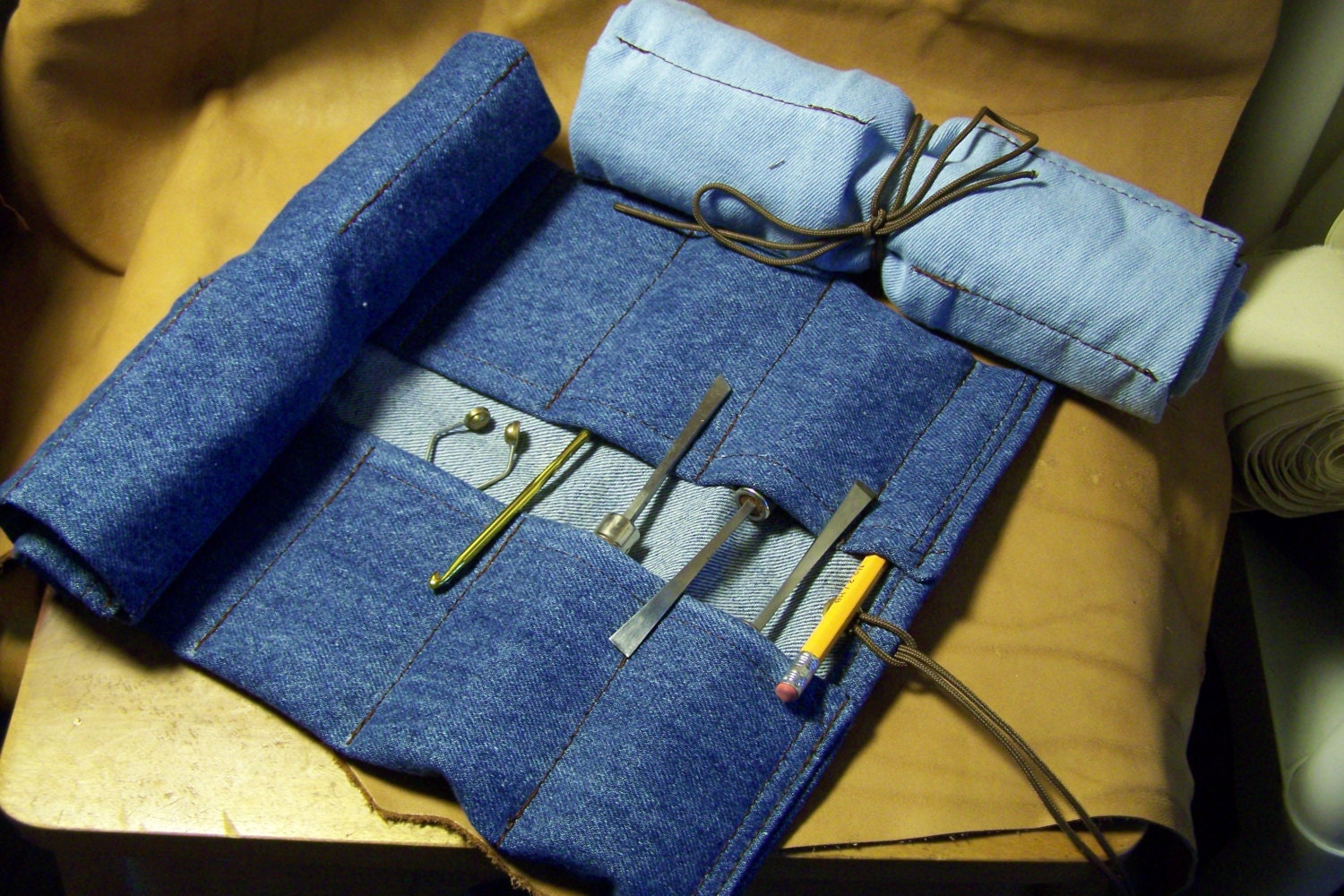 Small Classic Denim Tool Roll for W oodcarvers, Crafters 