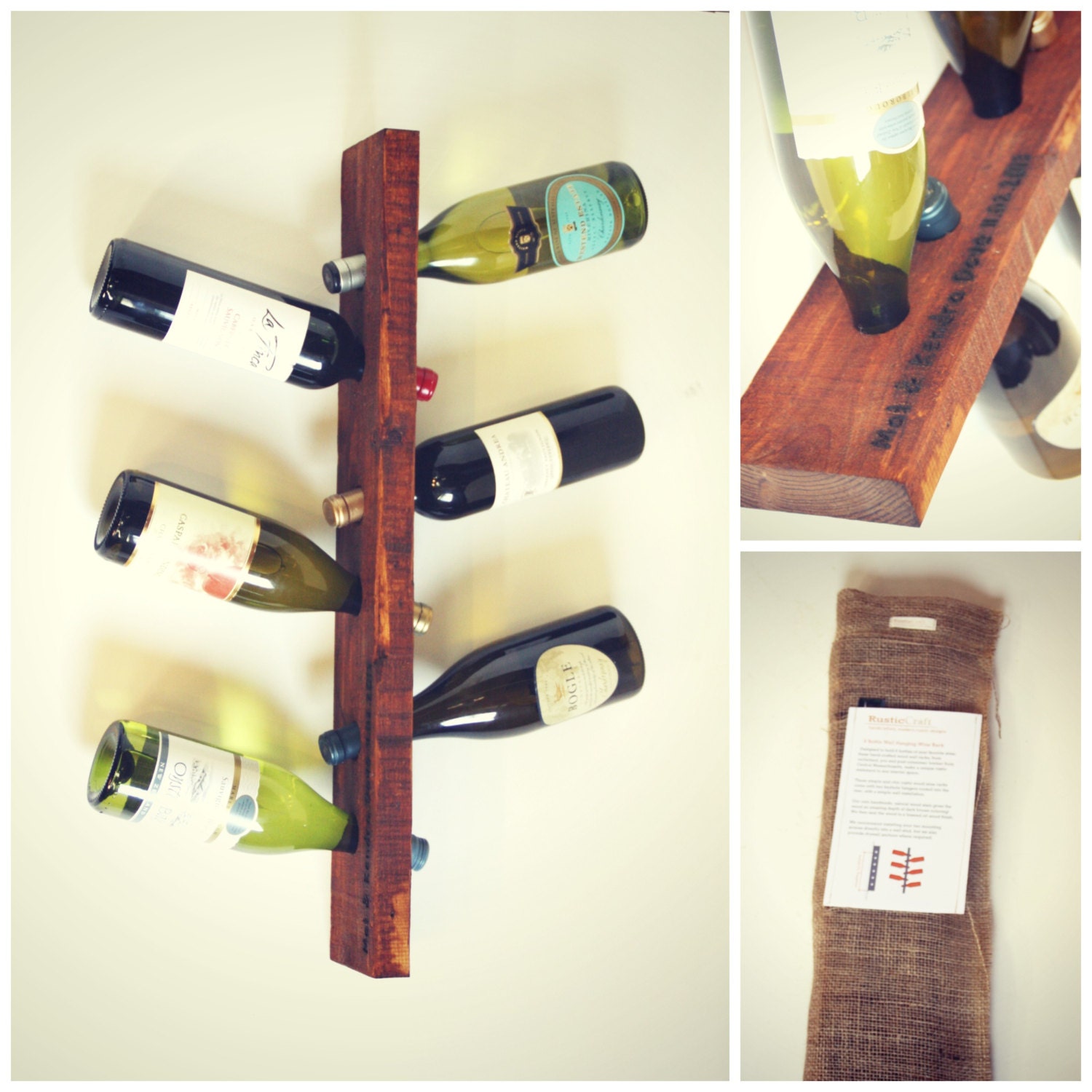 Wall Wine Rack - 6 Bottle - Unique Personalized Wedding Gift - 5th Anniversary Gift - rusticcraftdesign