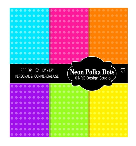 WINTER SALE - Polka Dot Digital Scrapbooking Paper - Polka Dot Digital Papers - Neon Polka Dot Printable Papers - Commercial Use Papers Il_570xn