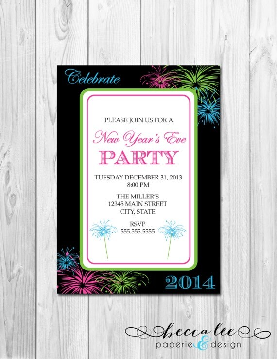 New Years Party Invitation - Mutli Color Celebrate 2014 Fireworks - DIY - Printable Il_570xn