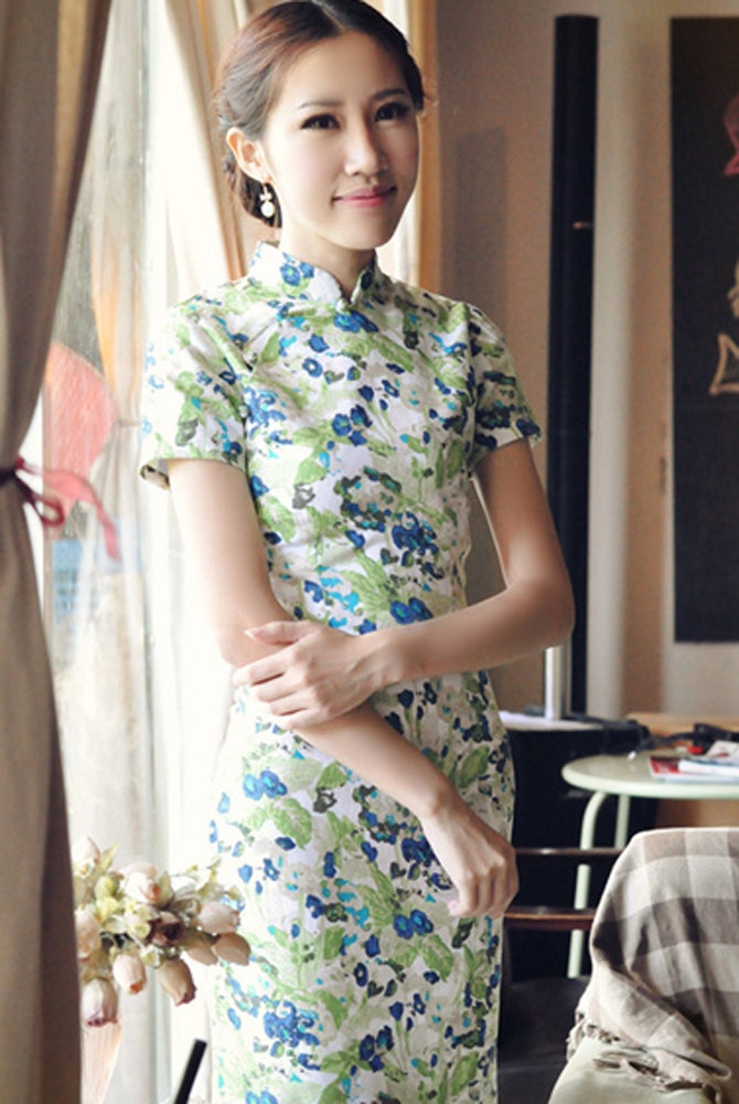 Summer Fall Printed Floral Linen Chinese Dress,Cheongsam - RockRollRefresh