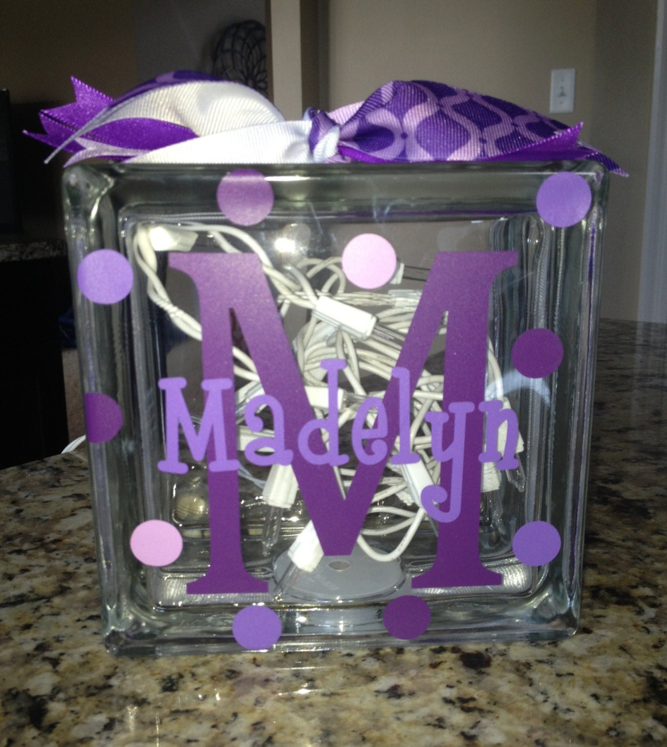 Personalized Vinyl Glass block light by TheStylishLetter on Etsy