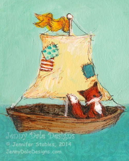 Fox and Sailboat Nursery Art: Art print with Poetry - JennyDaleDesigns
