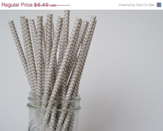 Cyber Week SALE 10% OFF 50 grey / silver and White CHEVRON Paper Straw - ships less than 24 hours Il_570xn