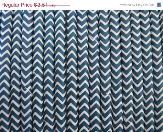 ON SALE 25 Navy Blue and White CHEVRON Paper Straw - ships less than 24 hours Il_570xn
