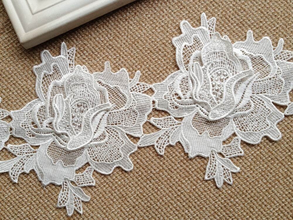 White Venice Lace Trim Rose Applique Lace Bridal Lace Trim