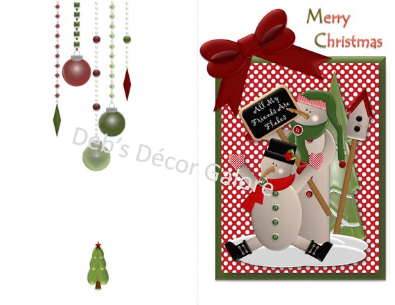 Printable Christmas Card - Blank Inside - Snowman Il_570xn