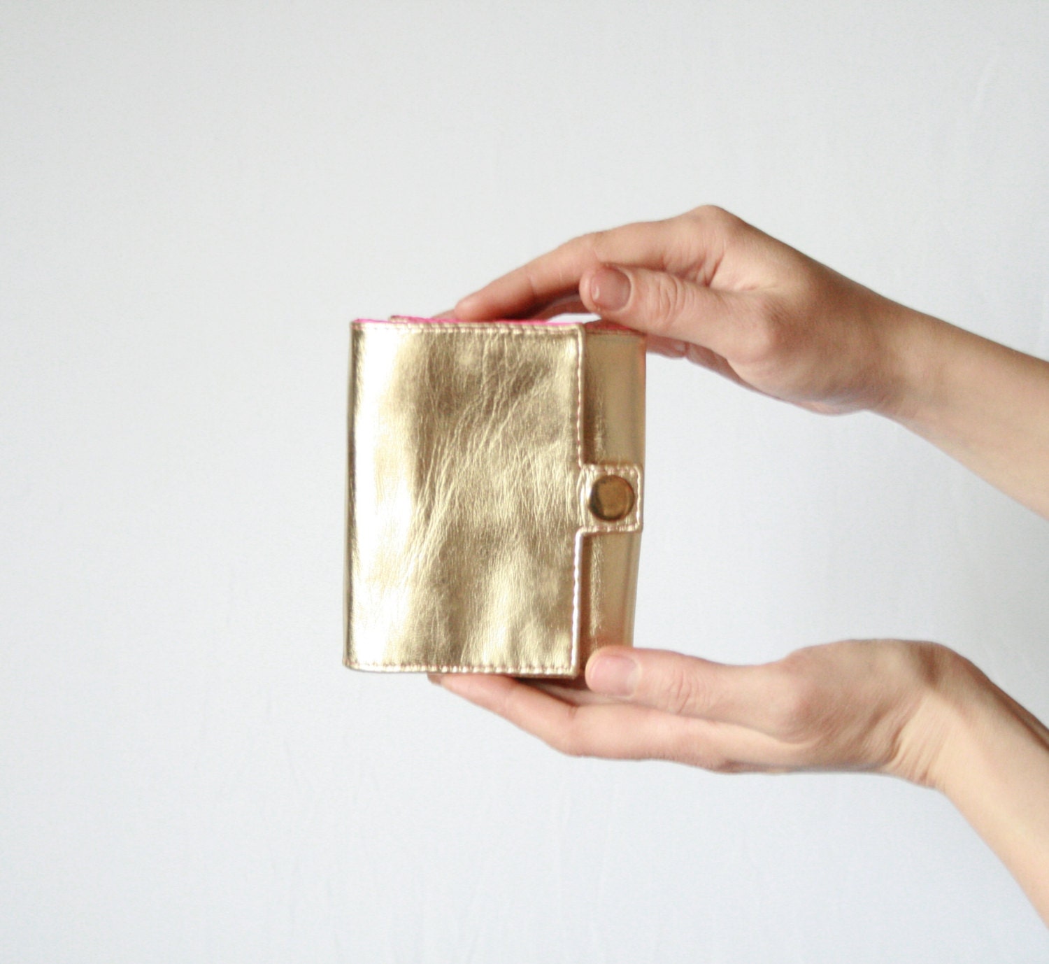 Gold Leather Wallet, Gold Leather Purse, Gold and Pink Leather Wallet, Small Wallet, Retro Style Wallet, Genuine Leather Wallet - KaroEva