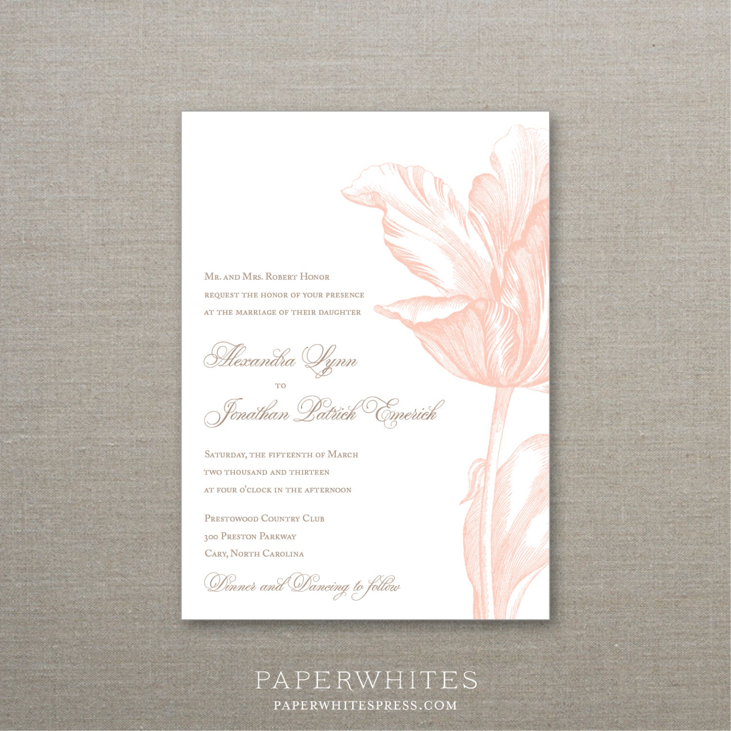 Tulip Wedding Invitations Sample Set by paperwhitespress on Etsy