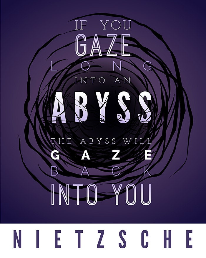 Items similar to Nietzsche Typography Quote - "If You Gaze Long into an