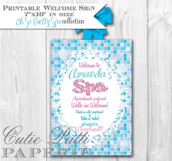 AMY ATLAS FEATURED Spa Party Collection- Printable Welcome Sign - Cutie Putti Paperie Il_570xn