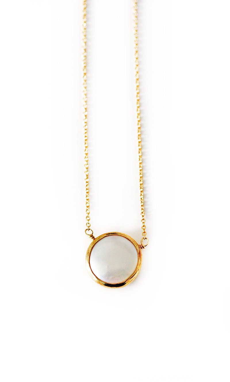 white PEARL coin necklace