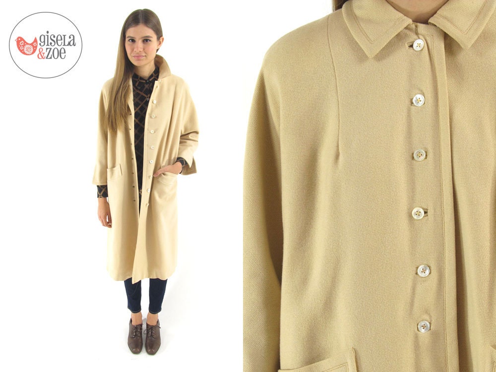 1950s Cream Wool Coat Midi Wool Coat Basket Weave Classic Wool Coat / xsmall / small / medium