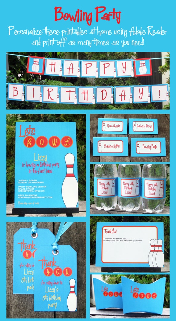 Bowling Party Invitation & Printable Birthday Sport Collection - EDITABLE text - personalize at home with Adobe Reader - INSTANT DOWNLOAD Il_570xn
