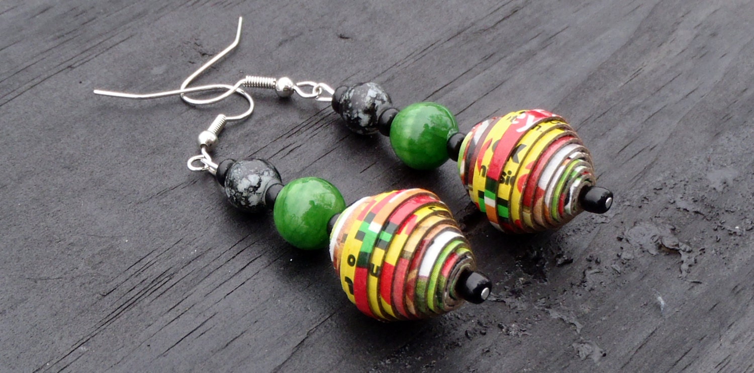 Items similar to Bold Jamaican Cereal Box Bead Earrings on Etsy