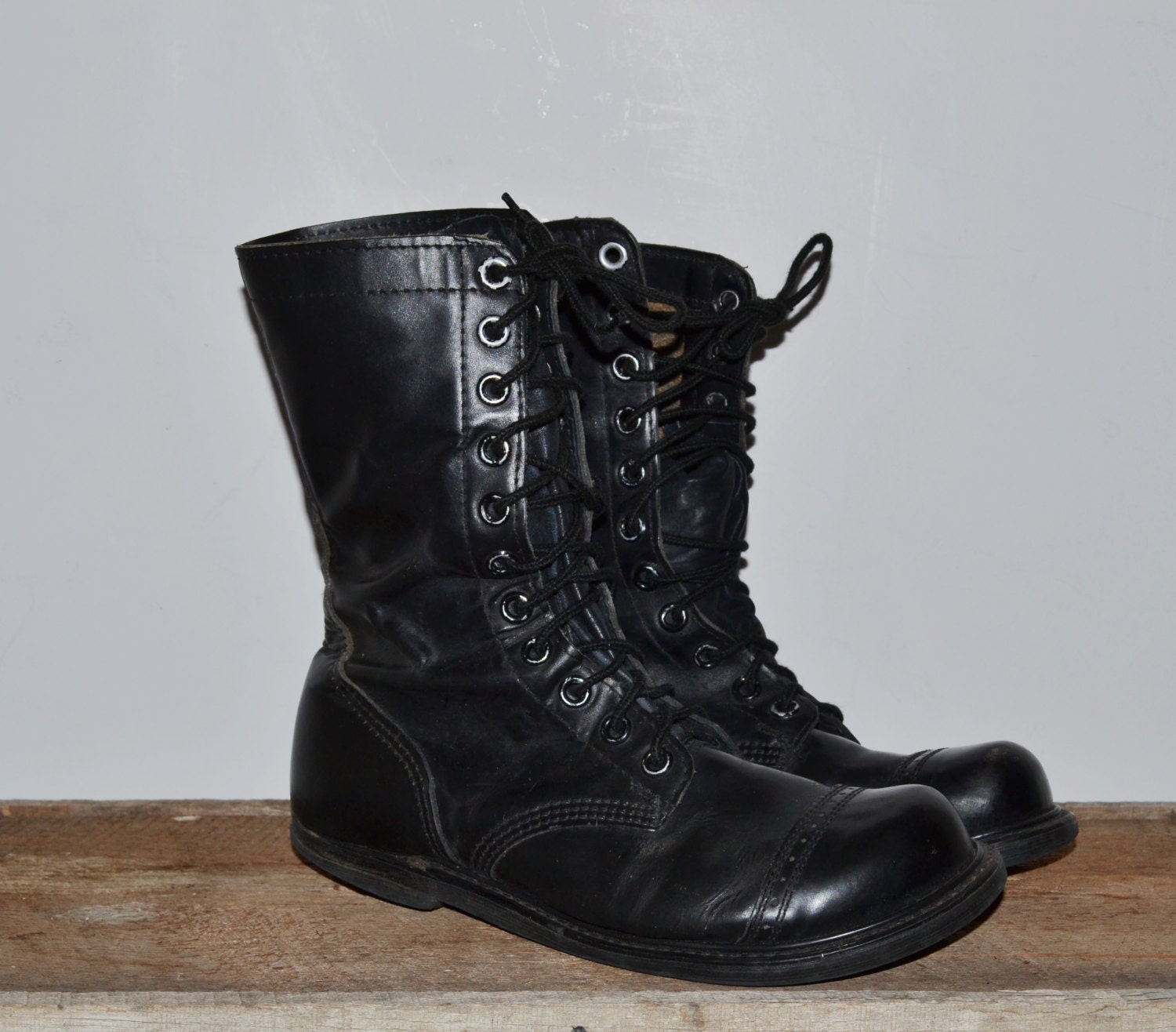 Vintage 80s Men's Black Combat Boots Leather By Founditinatlanta