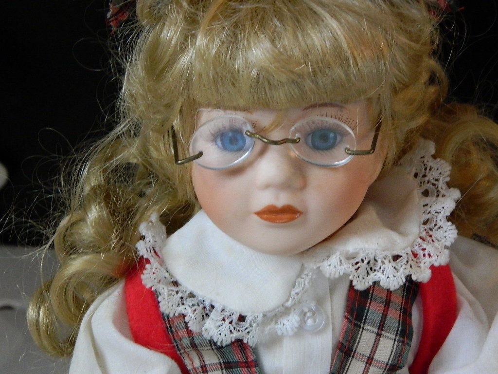 Vintage School Girl Doll Wearing Glasses and Carrying Her Backpack 16