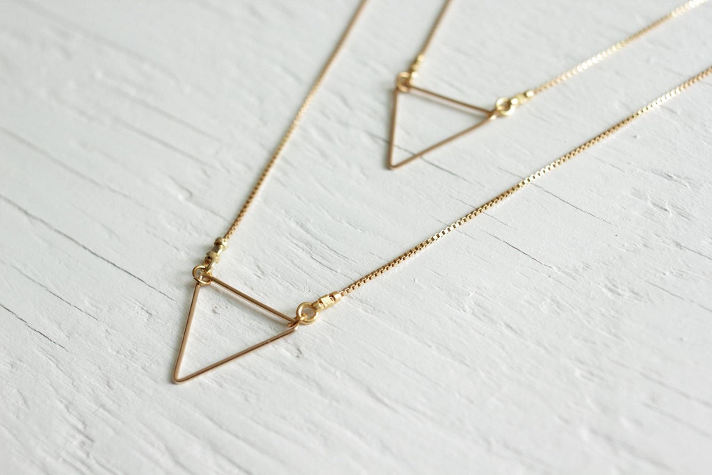 Gold Triangle Necklace on 14kt gold filled necklace - acommonthread