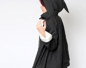 Goblin Hood Cape with sleeves - Dark grey wool Cape - Fall fashion - sz M-L - Malam