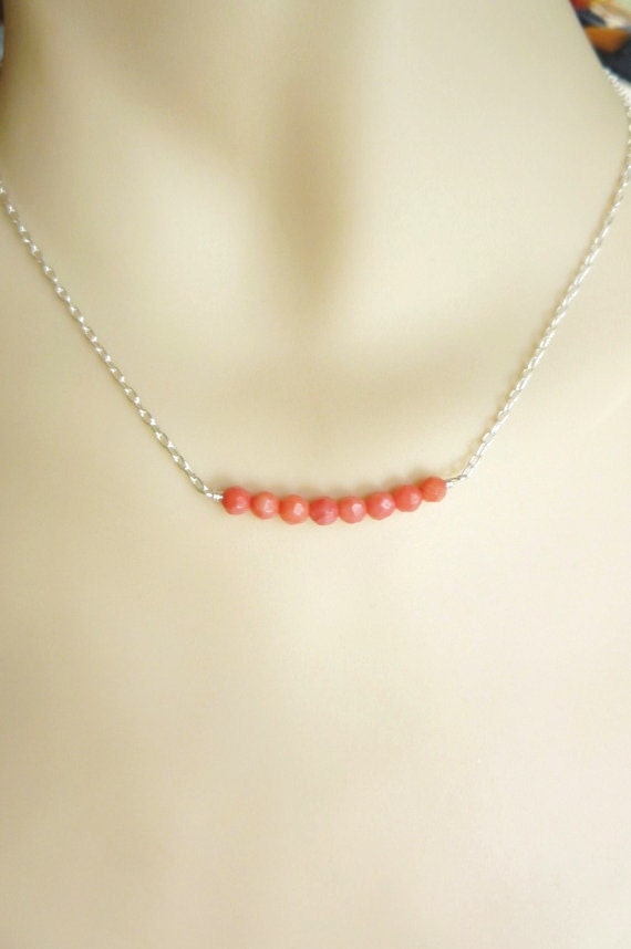 Coral Necklace With Sterling Silver Chain Bridal Jewelry