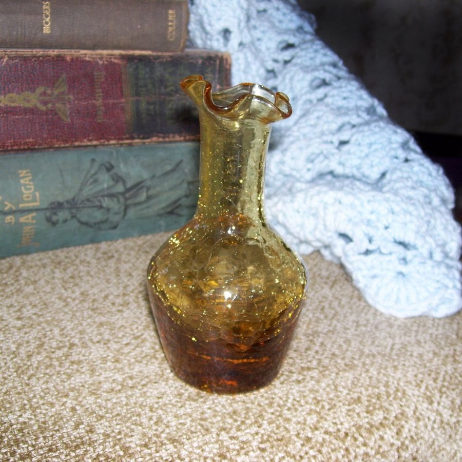 Vintage Crackle Glass Vase / Vintage Amber by GypsumMoonVintage