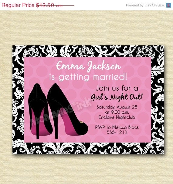10% Off Holiday Sale Damask and Dotty Sexy Heels Bachelorette Party or Girls Night Out Invitation - PRINTABLE INVITATION DESIGN Il_570xn