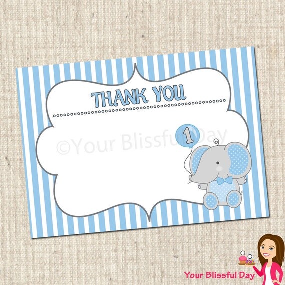 PRINTABLE Little Peanut Elephant First Birthday Boy Thank You Cards Il_570xn