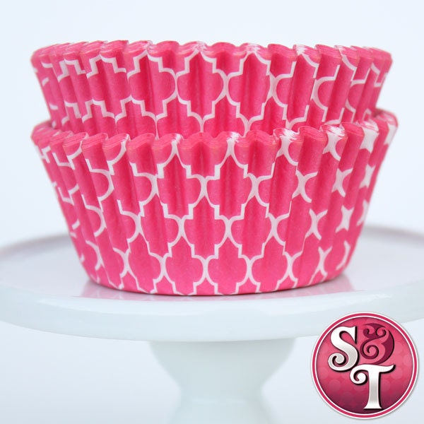 Pink GREASEPROOF Quatrefoil Baking Cups Cupcake Liners - Quantity 50 Il_570xn