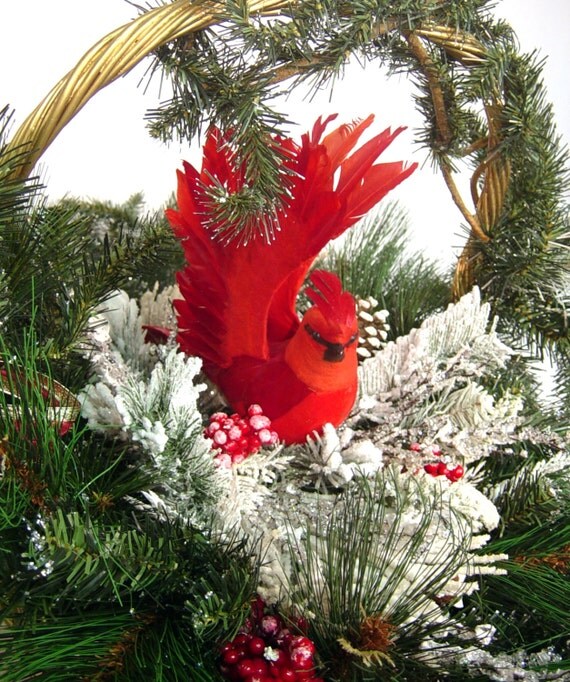 Items similar to Cardinal Floral Arrangement Centerpiece Winter Holiday