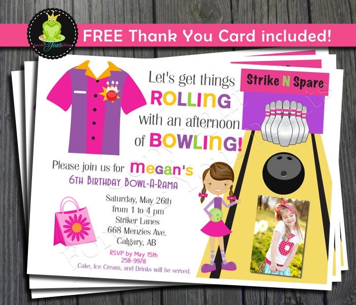 Bowling Birthday Invitation - FREE Thank You Card included Il_570xn