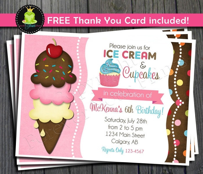 Ice Cream Invitation - FREE Thank You Card included Il_570xn
