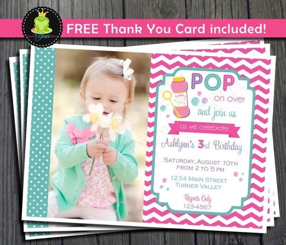 Bubble Party Invitation - FREE Thank You Card included Il_570xn
