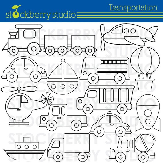 Transportation Clipart - Plane, Train and Automobiles - Instant Download Il_570xn