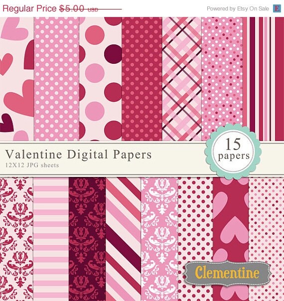 40% OFF SALE Valentine scrapbook paper 12x12, digital scrapbooking paper, royalty free- Instant Download Il_570xn