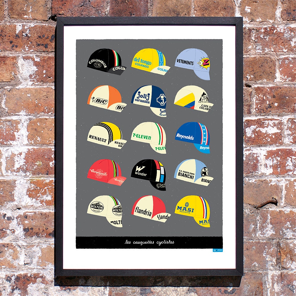 Cycling Art Print Classic Cycling Caps Print Large by gumo on Etsy